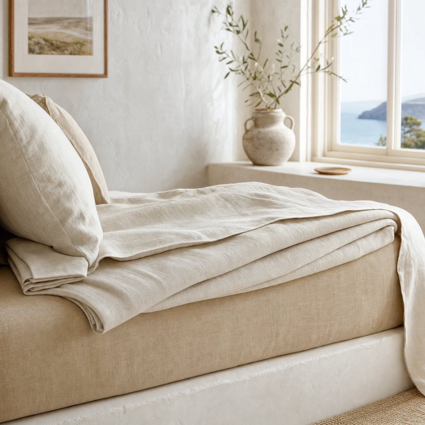 Stonewashed linen flat and fitted sheets
