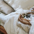 White linen duvet cover on a bed