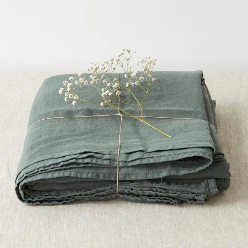 Forest green linen flat sheet