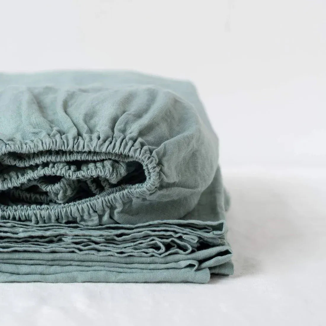 Green milieu linen fitted sheet