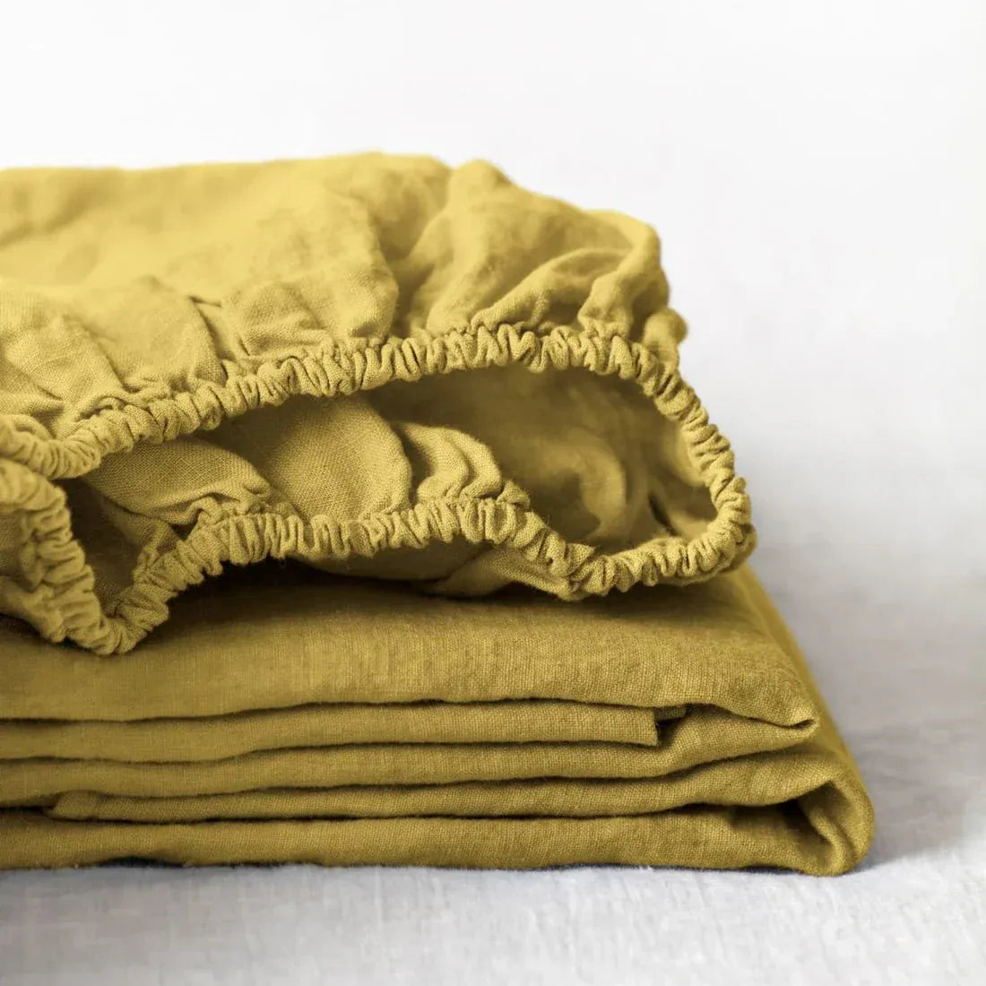Lemon curry yellow linen fitted sheet