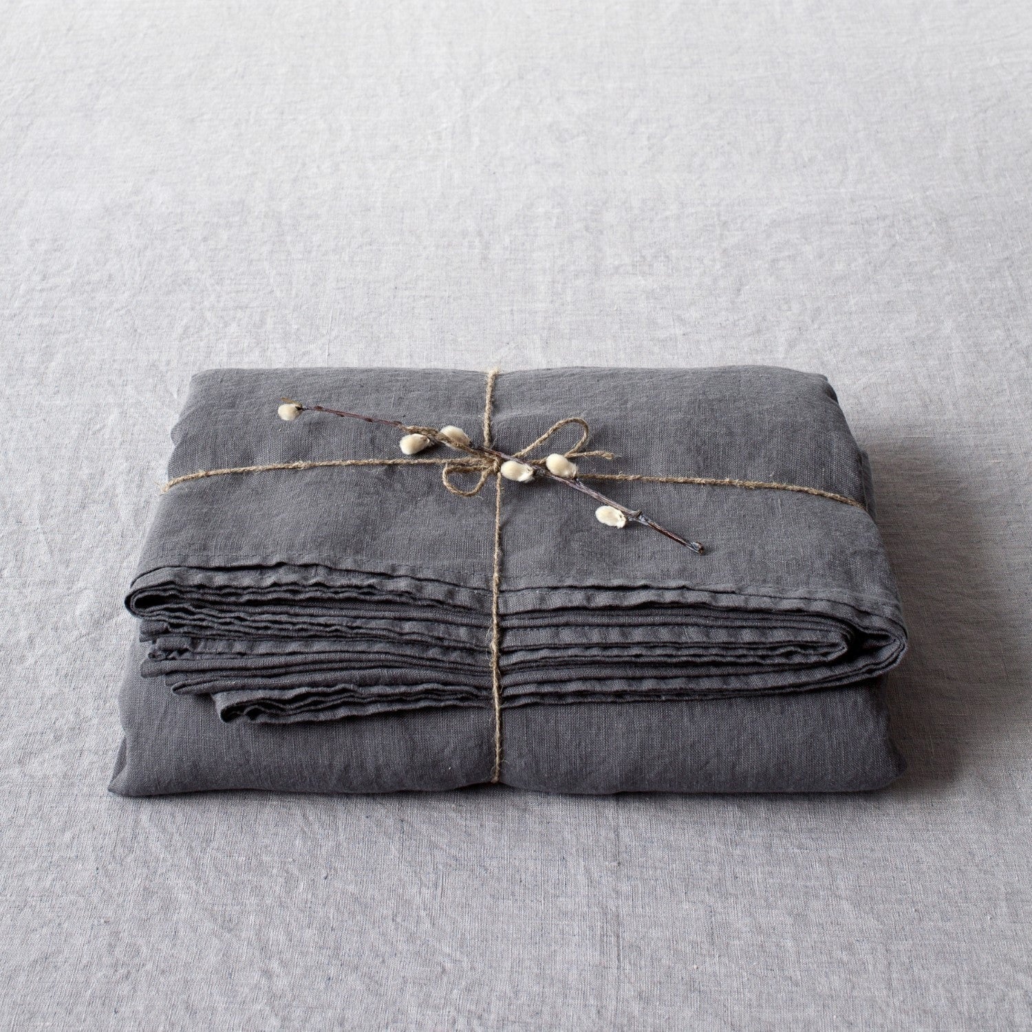 Dark grey linen flat sheet