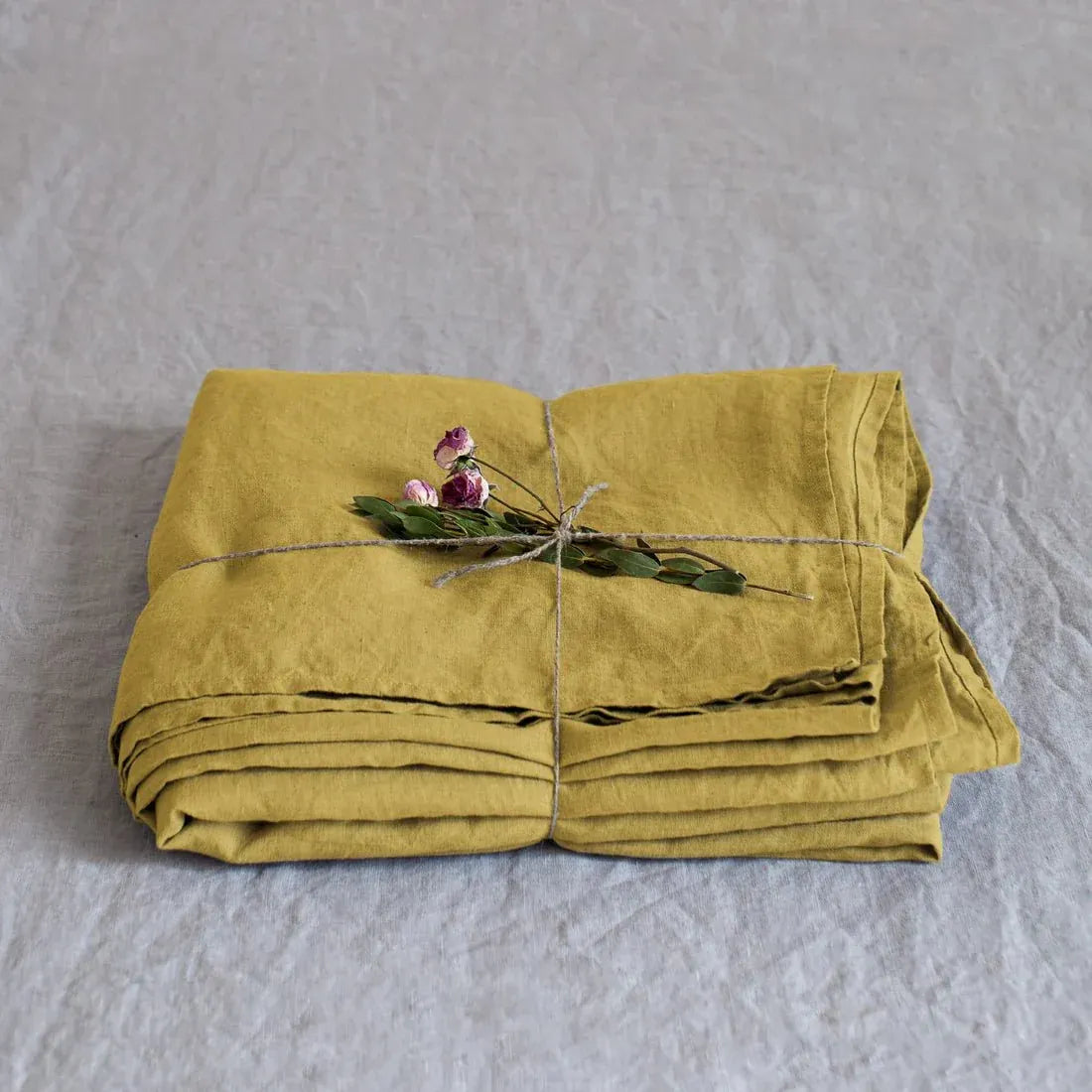 Lemon curry yellow linen flat sheet