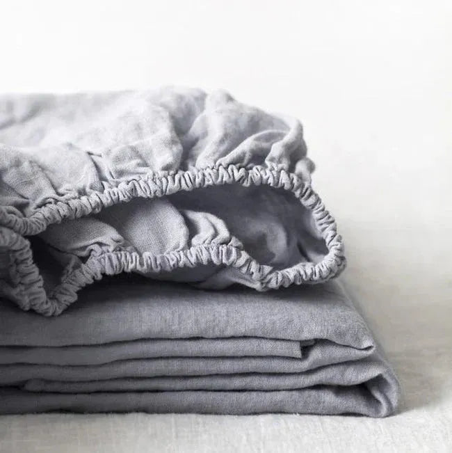 Light grey linen fitted sheet
