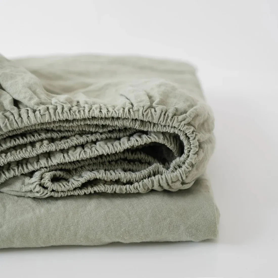 Sage green linen fitted sheet