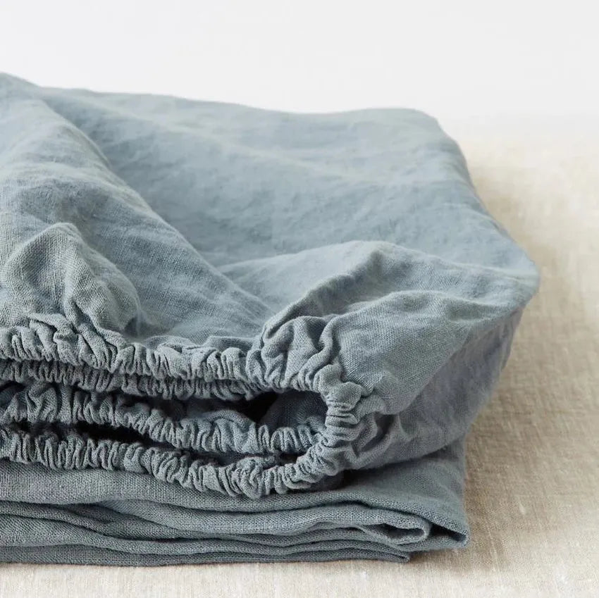 Blue fog linen fitted sheet