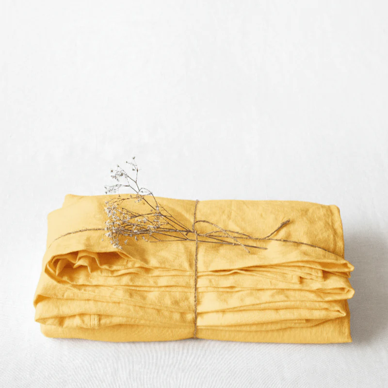 Butter yellow linen flat sheet