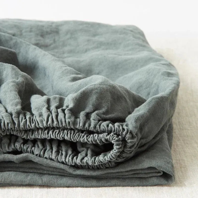 Forest green linen fitted sheet
