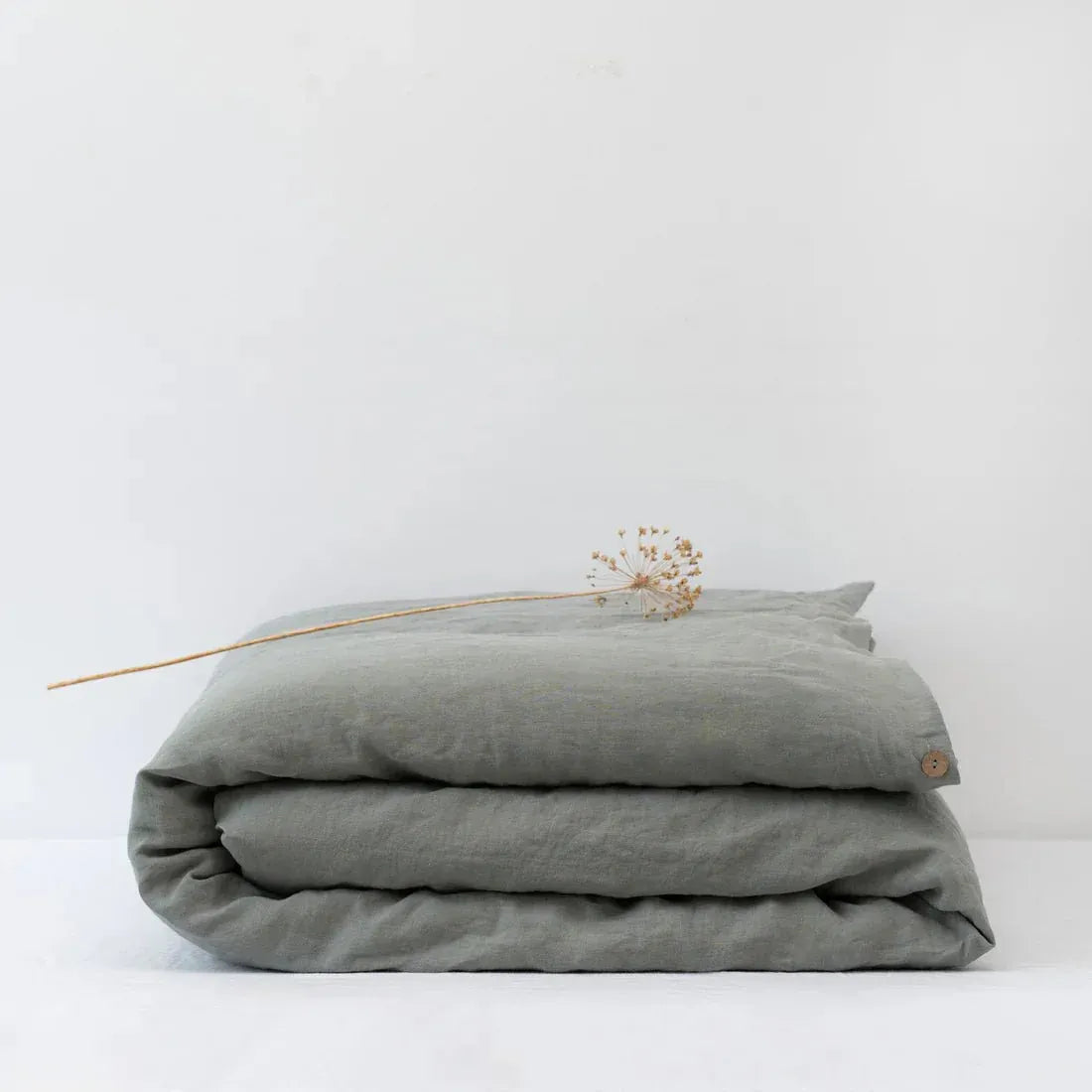 Khaki linen duvet cover on a bed