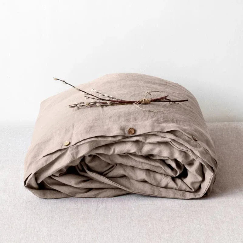 Portobello taupe linen duvet cover on a bed
