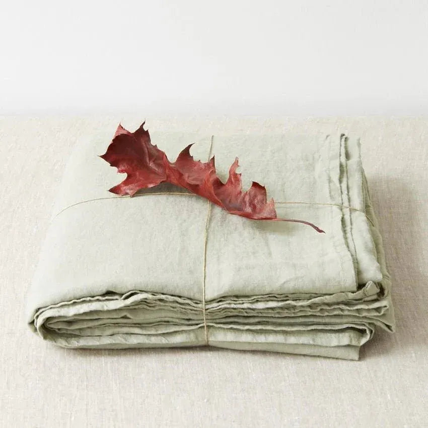 Sage green linen flat sheet