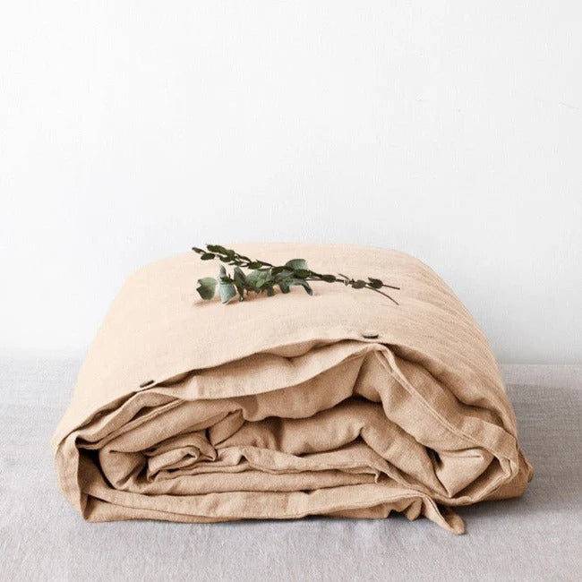 Brazilian sand beige linen duvet cover on a bed